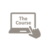 Laptop icon with a pointing finger and the words “The Course” on the screen.