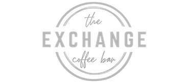 The Exchange Coffee Bar Logo | Community-Driven Coffee Shop in Muskegon The Exchange Coffee Bar logo - circular stamp-style design with bold uppercase text for 'EXCHANGE' and cursive script for 'the' and 'coffee bar'