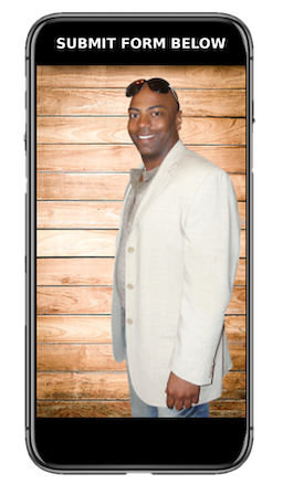 Smartphone featuring Charles Starr, professional speaker and author, with “Submit Form Below” text directing users to complete the contact form.